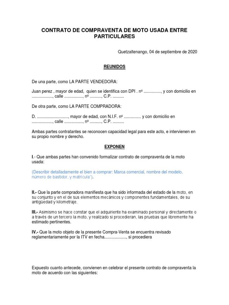 contrato compra venta de motocicleta en cordoba argentina - Qué validez tiene un contrato de compra venta